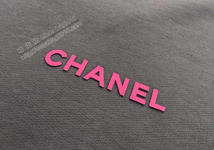 Chanel新款男裝 香奈兒最新款 灰色粉色字母膠印小logo衛衣  ydi3497